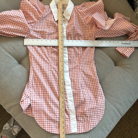 Sara Battaglia Long Sleeve Ruffle Blouse button down top new gingham pink white - Picture 7 of 9
